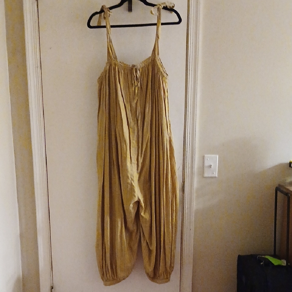 RARE! Free People Mustard Yellow Balloon Leg Tie-Strap Jumpsuit